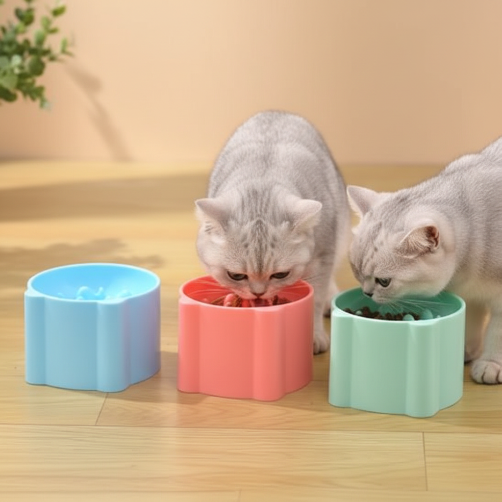 Gamelle anti glouton chat lot 3 couleurs fond marron clair