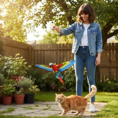 Jeux pour chat petit perroquet rouge et bleu | Interactifs_chatjoue - Chatjoue