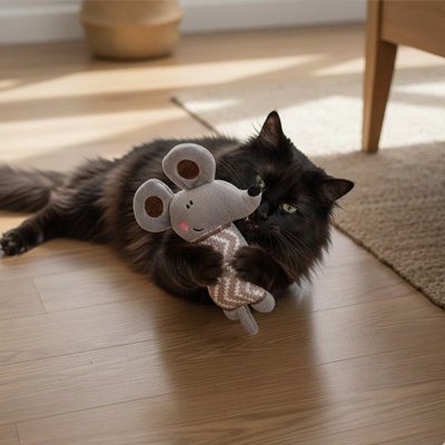 Jouet Chat gris rayé de blanc pour la souris