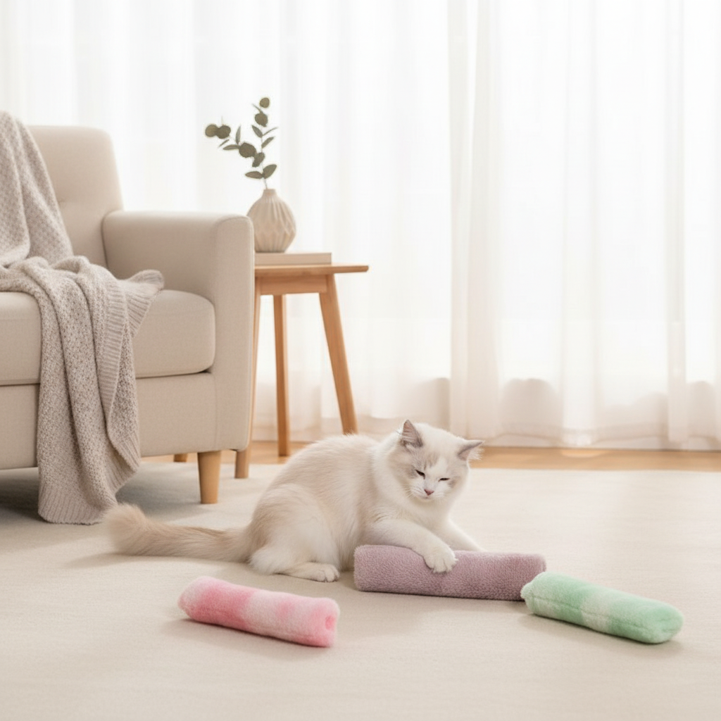 Jouet peluche chat couleurs pastel