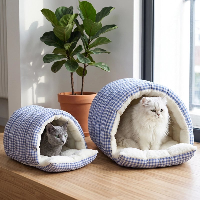Panier Chat bleu vichy un grand un petit avec chats