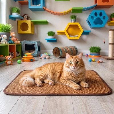 Tapis rafraichissant Chat et chat angora dans salle de jeux
