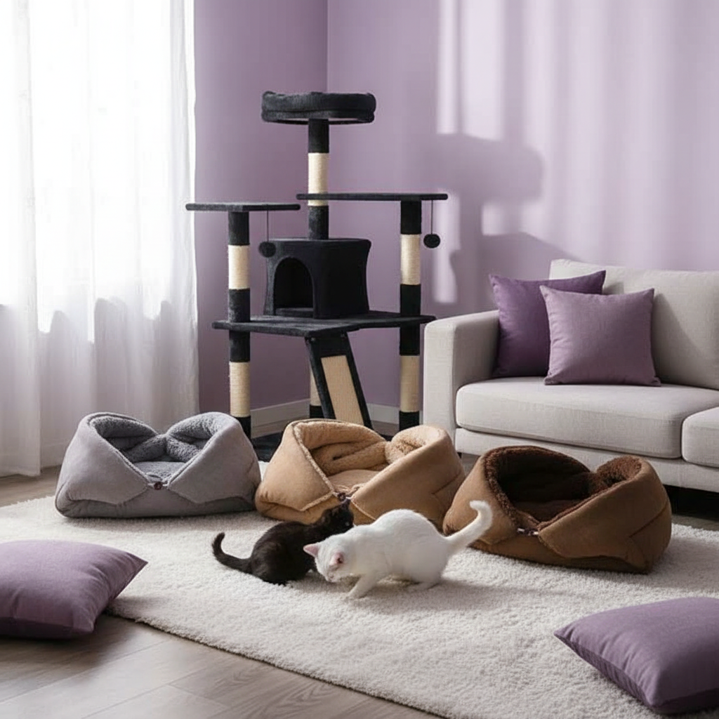 3 paniers 3 couleurs - chats qui jouent