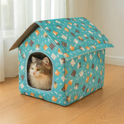 Niche pour Chat extérieur décor têtes de chats colorées