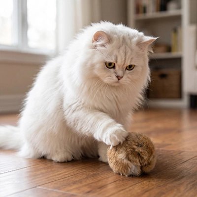 angor blanc joue avec Jouet pour Chat dans salon 