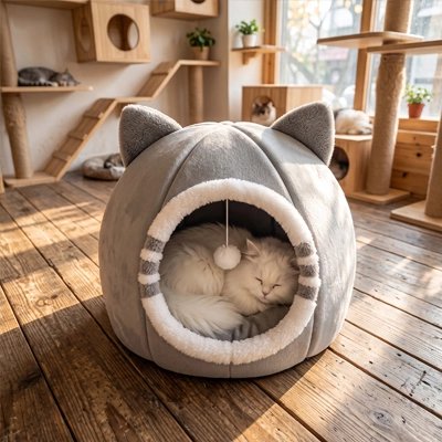angora dort dans Niche pour Chat salle de jeux