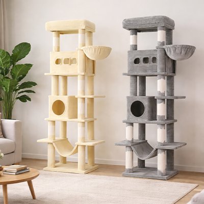 Arbre à Chat design élégant blanc ou gris clair
