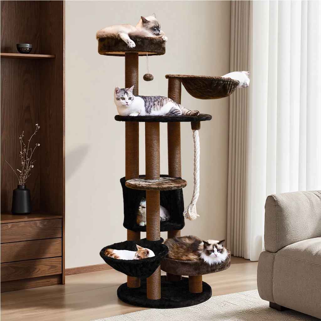 Arbre à Chat 162cm Multiplateforme | Design Marron & Noir - Chatjoue - Chatjoue