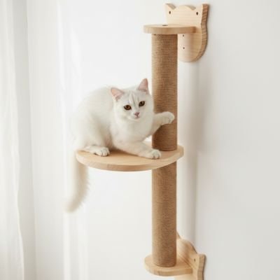 Arbre a Chat mural en bois naturel