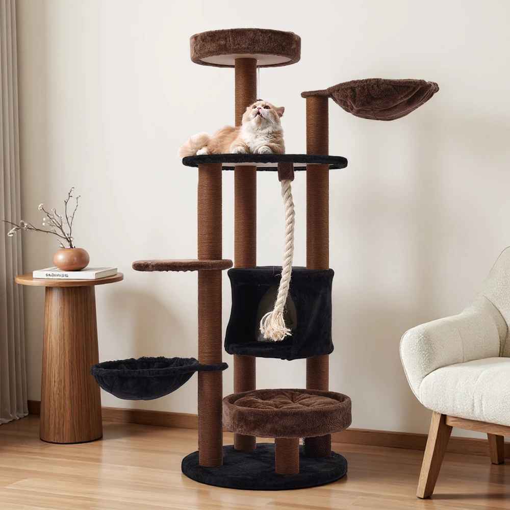 Arbre à Chat 162cm Multiplateforme | Design Marron & Noir - Chatjoue - Chatjoue