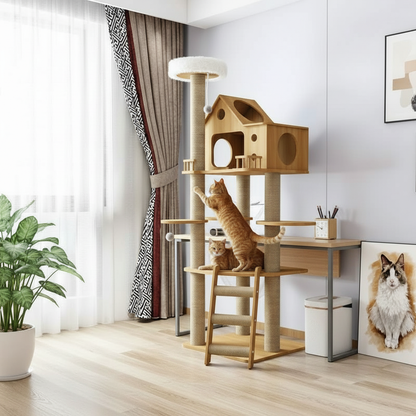 Arbre à chat bois bureau chat roux