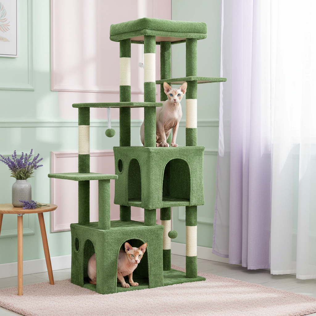 Arbre à chat vert Sphynx pastel