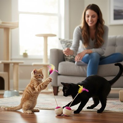 Balle chat avec son plumeau | en sisal et avec plumeau en couleur - Chatjoue