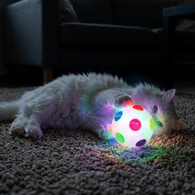 Balle pour chat de couleur blanche avec petits dômes de couleurs