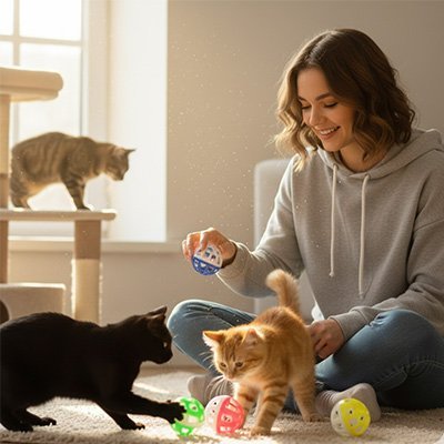Balle pour chat toutes couleurs avec grelot | Interactive Plus - Chatjoue