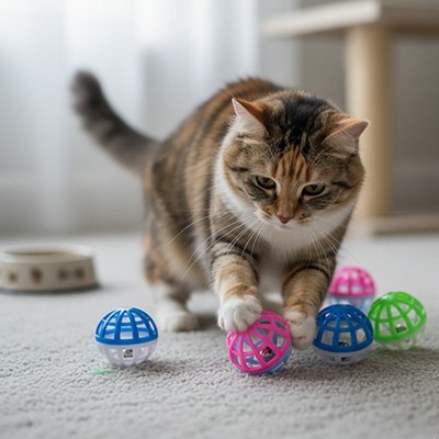 Balle pour chat toutes couleurs avec grelot | Interactive Plus - Chatjoue