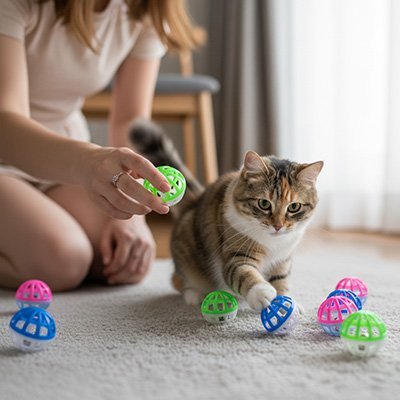 Balle pour chat toutes couleurs avec grelot | Interactive Plus - Chatjoue