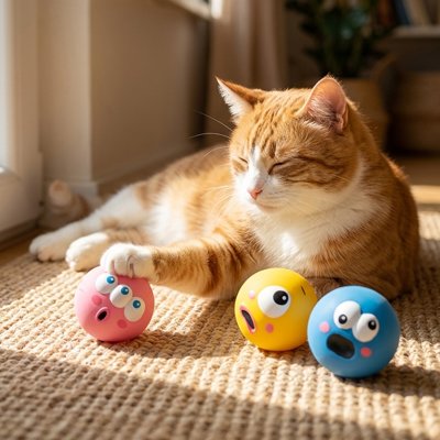 Balle pour chat rose bleu jaune
