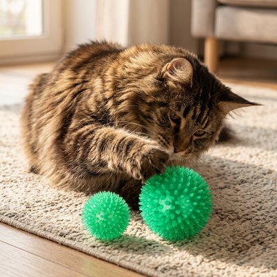 Balle pour chat verte avec picots 