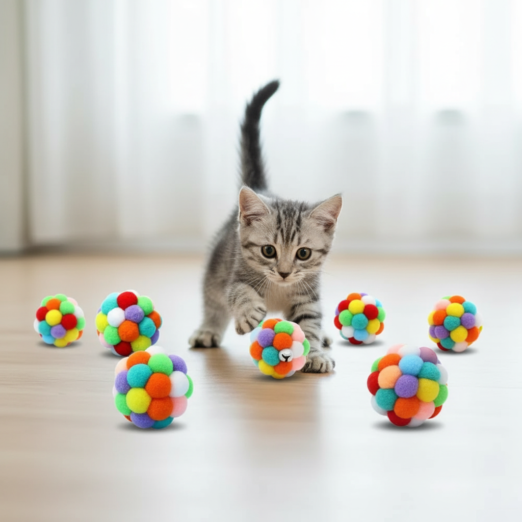 Balles chat clochette multicolores format carré