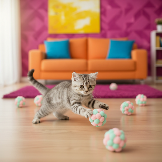 Balles chat clochette rose vert pastel format carré