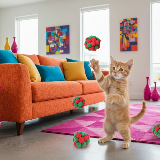 Balles chat clochette vert rouge format carré