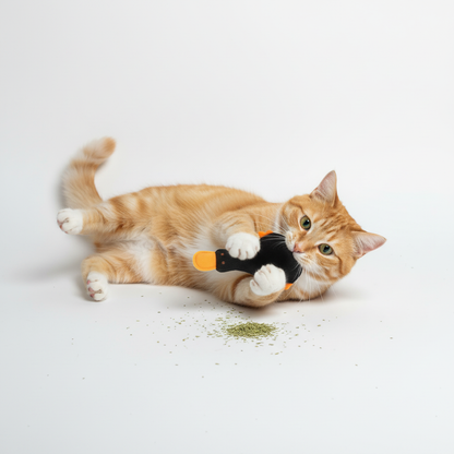 Canard noir avec chat roux