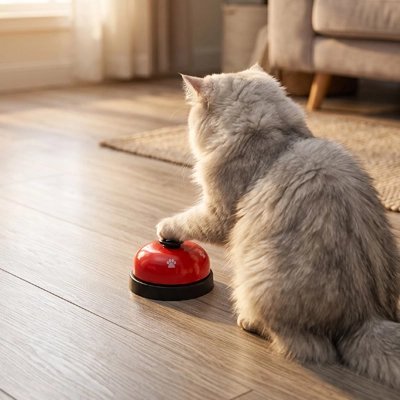chat angora appui sur Jouet pour Chat rouge