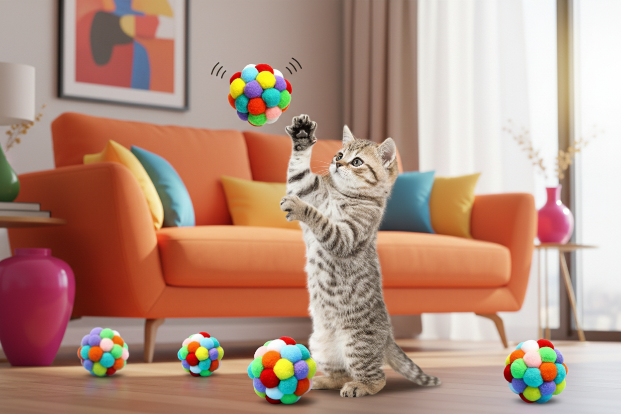 Chat avec balles JingleChase multicolores 1