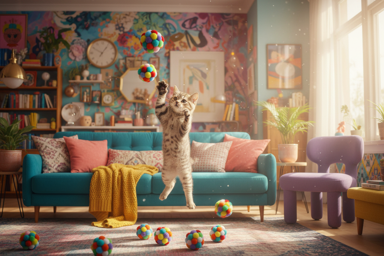 Chat avec balles JingleChase multicolores 4