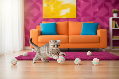 Chat avec balles JingleChase roses 1