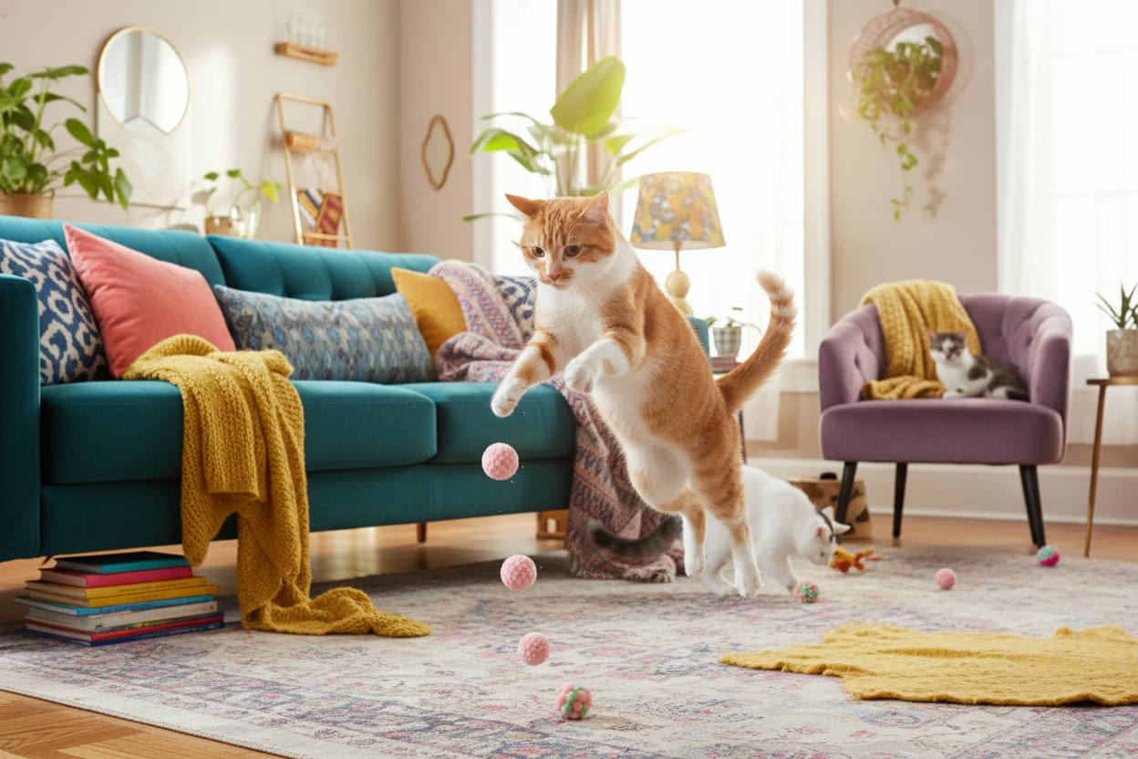 Chat avec balles JingleChase roses 4