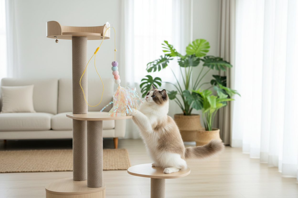 Chat avec JumpPaw Confetti arbre à chat 1
