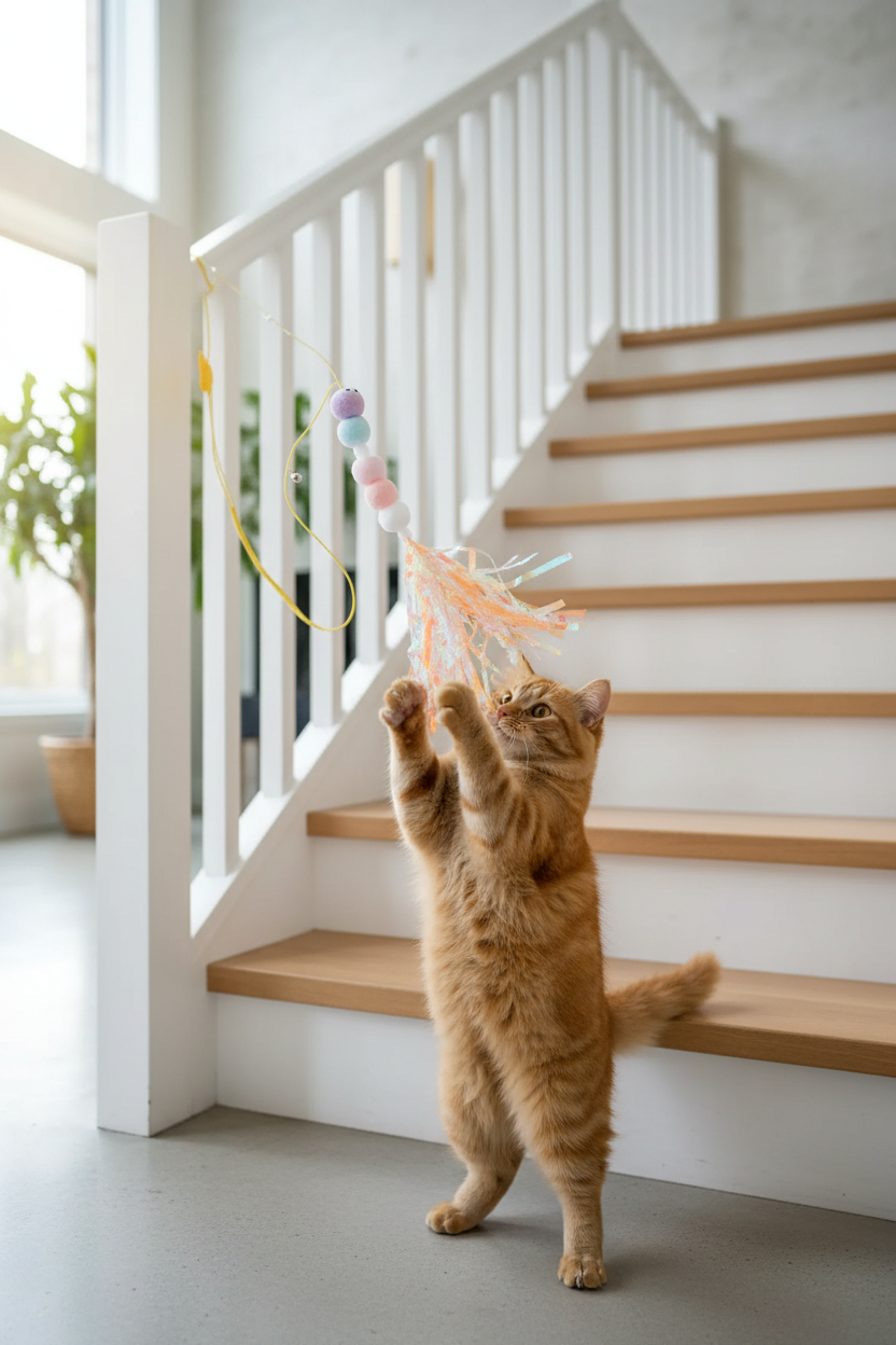 Chat avec JumpPaw Confetti escalier