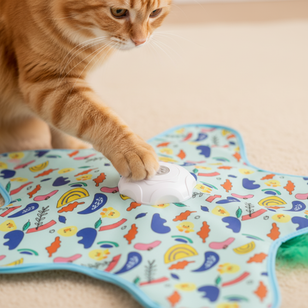 Chat avec tapis étoile oiseaux