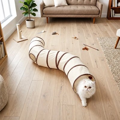chat blanc sort du Tunnel pour Chat courbé 