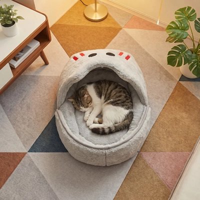 chat couché dans Panier Chat près table basse dans salon