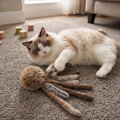 chat couché joue avec Jeu pour Chat sur le tapis