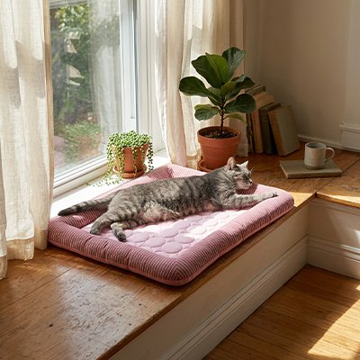 chat couché Tapis rafraichissant Chat bord fenêtre