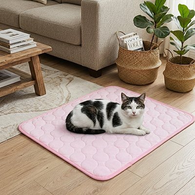 chat couché Tapis rafraichissant Chat rose dans salon