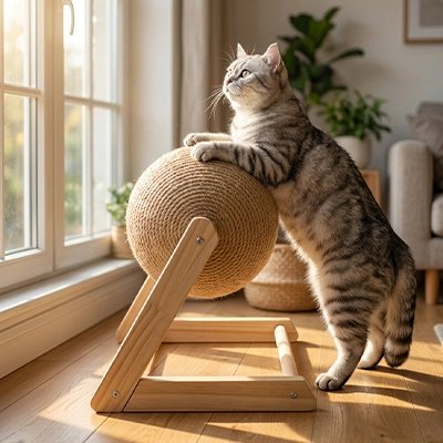  chat debout pattes sur Griffoir Chat devant fenêtre