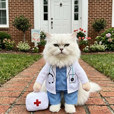 chat Déguisement pour Chat docteur dans allée maison