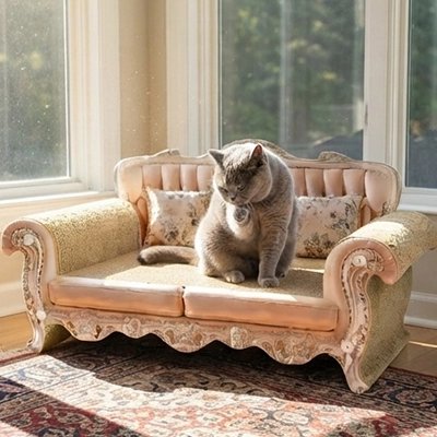 chat fait sa toilette Canapé pour chat dans véranda