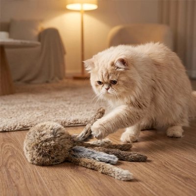 chat intrigué par Jeu pour Chat sur sol salon