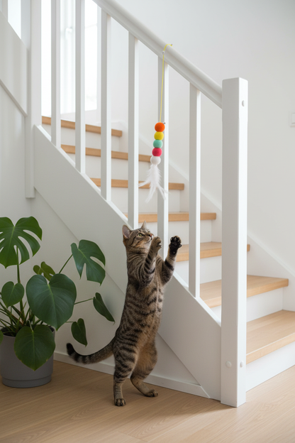 Chat jouant avec JumpPaw sur escalier 2