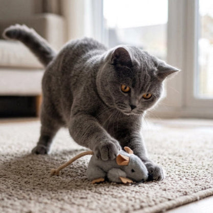  chat joue avec Jouet Chat souris grise dans salon