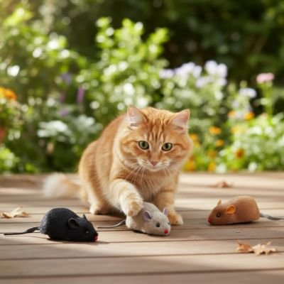 Chat jouet noir, marron et grise