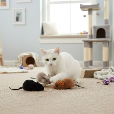 Chat jouet trio de souris