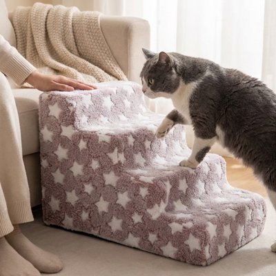 chat monte avec Escalier pour chat 4 marches sur canapé