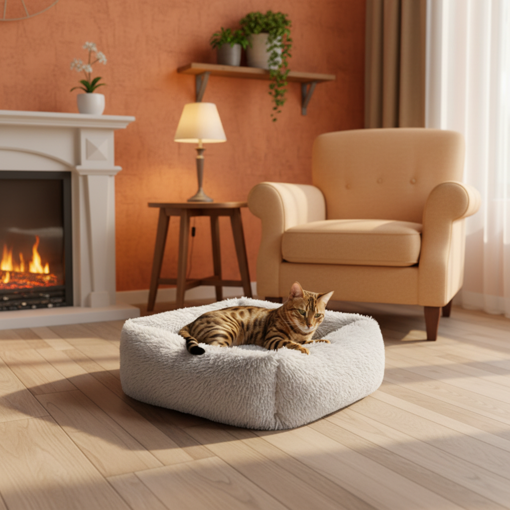 Chat moyen panier M gris clair tons orangés